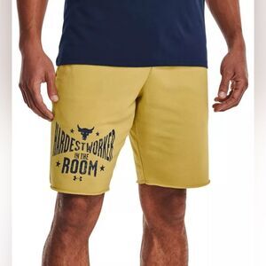 Under Armour UA The Rock Terry yellow pull on drawstring cotton sweat shorts M